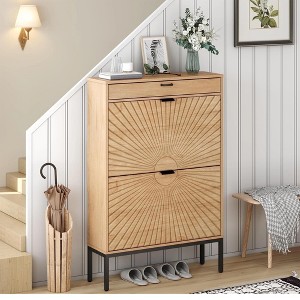 Brafabhome Shoe Storage Cabinet with 2 Flip Doors and 1 Drawer, Modern Slim Entryway Shoe Organizer for Slippers, Sneakers, Boots, Holds 12 Pairs - 1 of 4