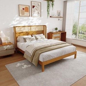 Queen Size Premium Rubber Wood Platform Bed Frame with Headboard Included, Mid Century Modern Bed-- Frevyn - 1 of 4