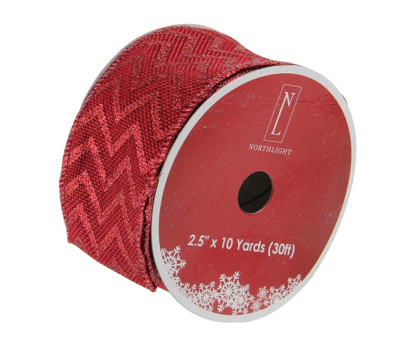 Northlight Pack of 12 Wine Red Glitter Chevron Burlap Wired Christmas Craft Ribbon Spools - 2.5" x 120 Yards Total