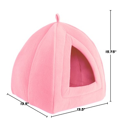 Pink Plush Foam Triangle Igloo Cat Bed