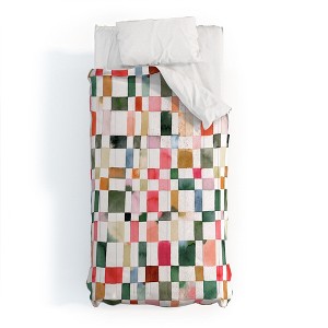 Ninola Design Watercolor checker Yuletide Comforter + Pillow Sham(s) - Deny Designs - 1 of 3