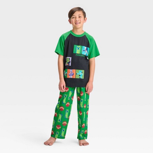 Boys' Minecraft 2pc Short Sleeve Top And Pants Pajama Set - Green : Target