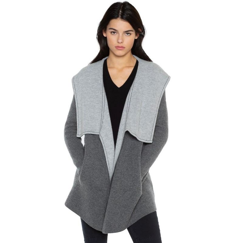 JENNIE LIU Women's 100% Pure Cashmere Long Sleeve 2-tone Double Face Cascade Open Cardigan Sweater, 4 of 5