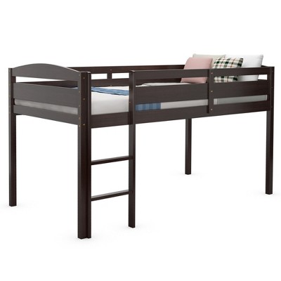 Tangkula Twin Size Loft Bed Wooden Slats Support Loft Bed Frame w/ Ladder & Guardrails