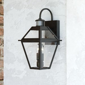 VAXCEL Nottingham Black Motion Sensor Dusk to Dawn Outdoor Wall Lantern Light Clear Glass - 1 of 4