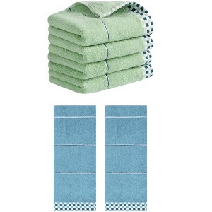 REGALWOVEN Striped Checked Print Absorbent Soft Decorative Hand Towel 14" x 30" - 1 of 4