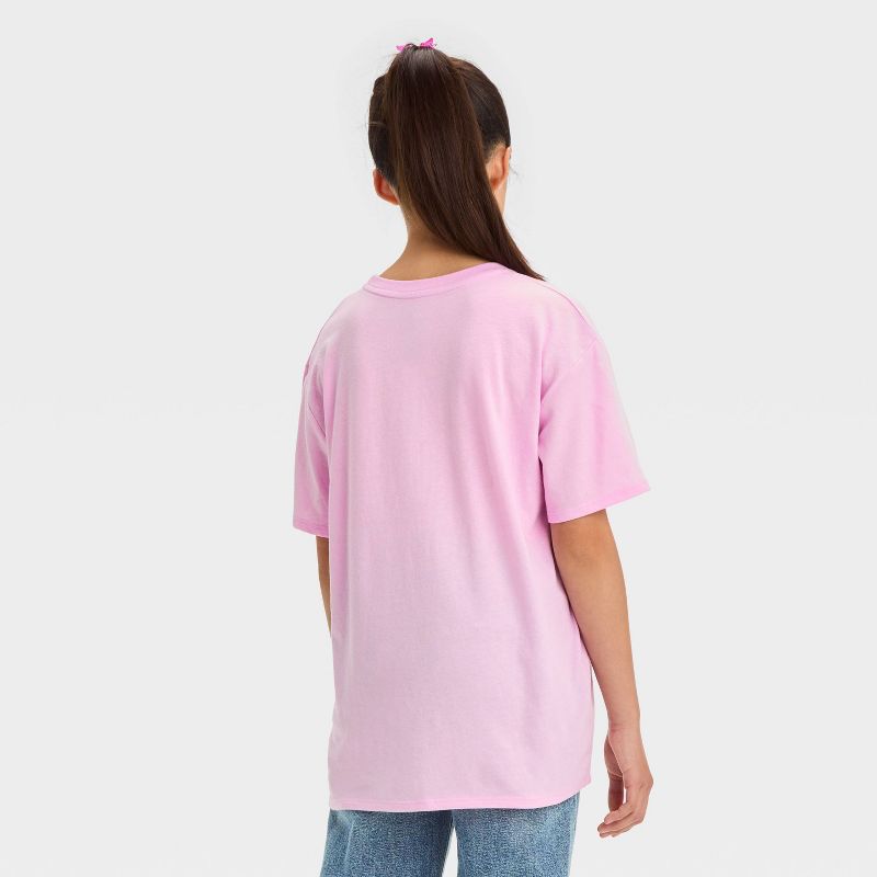 Girls' Short Sleeve Oversized Smiley Face Graphic T-Shirt - art class™ Light Purple, 4 of 5