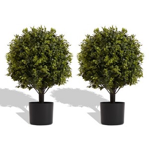 COWLOWN 2 Pcs 21.6-in UV - Protected Ball Topiary Trees in Pots, Indoor & Outdoor Artificial Greenery Decor - 1 of 4