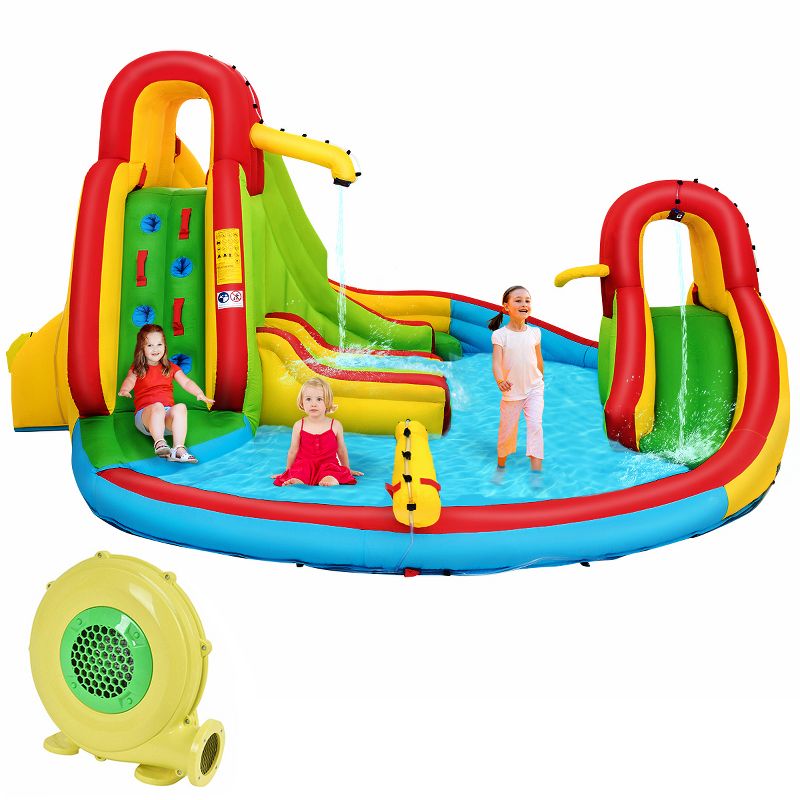 Costway Kids Inflatable Water Slide Bounce Park Splash Pool with Water Cannon & 480W Blower, 1 of 11
