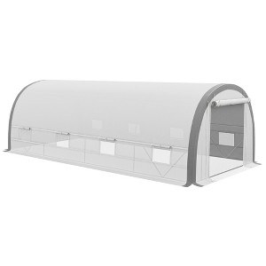 Outsunny Walk-in Tunnel Greenhouse with Upgraded Structure, Mesh Door and Windows, Warm Tent Plant House, White - 1 of 4