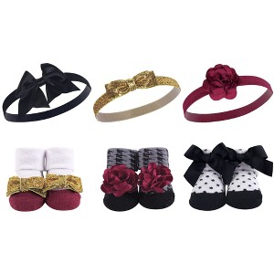 Hudson Baby Infant Girl Headband and Socks Giftset 6pc, Fancy, One Size - 1 of 4