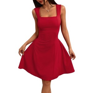 Women's Sleeveless Square Neck Fit Mini Dress Elegant Party Dress - 1 of 4