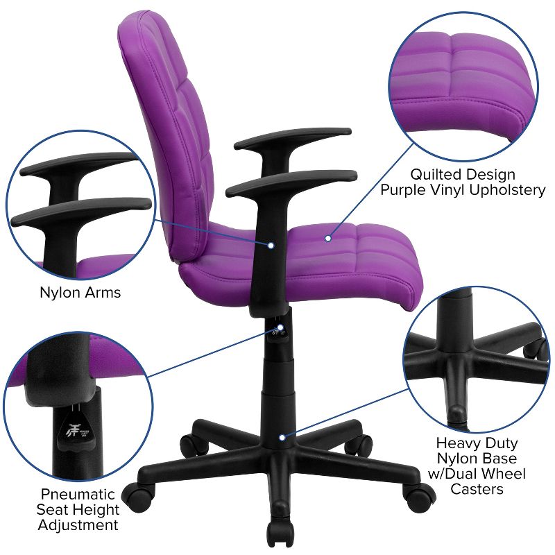 Emma and Oliver Mid-Back Quilted Vinyl Swivel Task Office Chair with Arms, 4 of 12