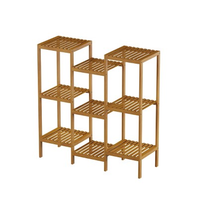 Nature Spring Multi-Level 9-Shelf Freestanding Indoor/Outdoor Bamboo Plant Stand - Natural Wood