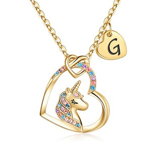 Turandoss Gold Unicorn Necklace Gifts for Girls Daughter - Heart Pendant Initial Unicorn Necklaces for Girl Teens, Little Girls Jewelry Birthday Gift - 1 of 4