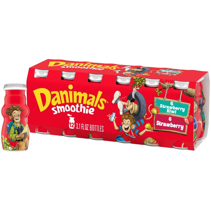Danimals Strawberry &#38; Strawberry Kiwi Kids&#39; Smoothies - 12ct/3.1 fl oz Bottles, 1 of 20