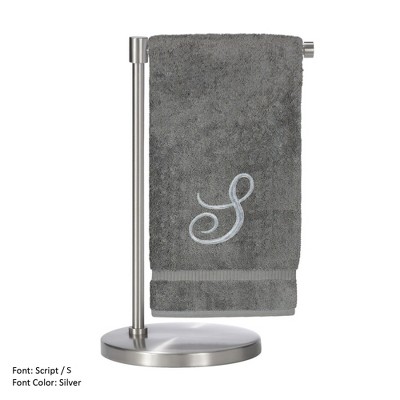 BC BARE COTTON Monogrammed Bath Towel, Personalized Gift, 27 x 54 inches - Set of 2 - Gray - Silver Script