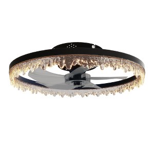DAKAFUL Crystal Design Low Profile Fan Light,Reversible & Dimmable Ceiling Fan Light with Remote &Timing Function for Bedroom, Living Room (Black) - 1 of 4