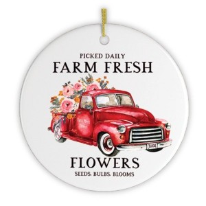 Artistic Red Truck and Farm Flowers Christmas Ornament| OrnamentallyYou - 1 of 4