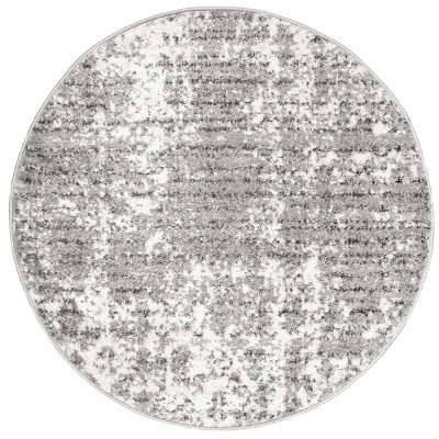 Gray Abstract Round Synthetic Easy Care Area Rug