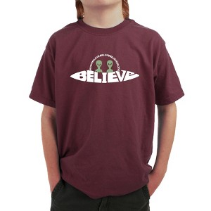 LA Pop Art Believe UFO - Boy's Word Art T-Shirt - 1 of 4