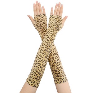 INSPIRE CHIC Women's Leopard Print Ribbed Cuff Thumb Hole Arm Warmers 1 Pair - 1 of 4