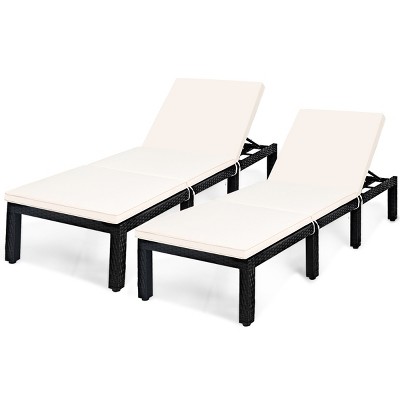Tangkula 2PCS Cushioned Patio Rattan Chaise Lounge Chair Recliner w/ Adjustable Height