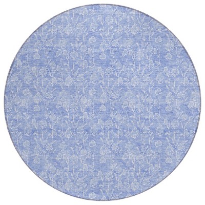 Denim Blue And Ivory Floral Washable Indoor Outdoor Area Rug