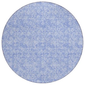 Denim Blue And Ivory Floral Washable Indoor Outdoor Area Rug - 1 of 4