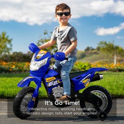 Blue 6V Kids Ride-On Motorcycle with Training Wheels