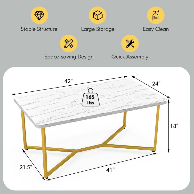 Costway Modern Coffee Table with Faux Marble Tabletop & Golden Y-shaped Legs Foot Pads, 3 of 11