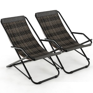 Costway Patio Folding Rattan Sling Chair Rocking Lounge Chaise Armrest Garden Portable - 1 of 4