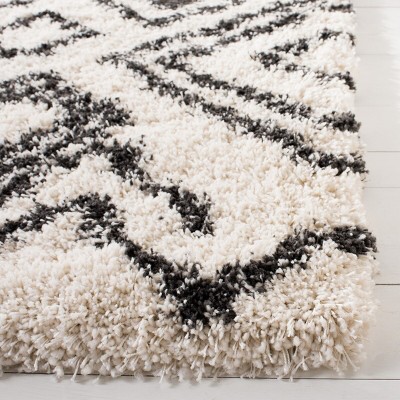 Ivory and Charcoal Geometric Shag 5' x 7' Area Rug