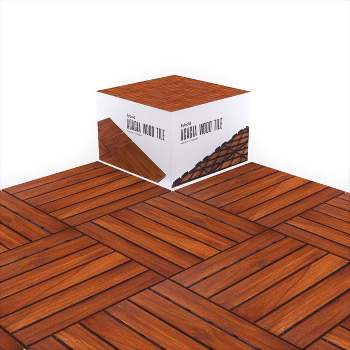 Flybold 12'' x 12'' Acacia Wood Patio Flooring Interlocking Deck Tiles - 10 Pack