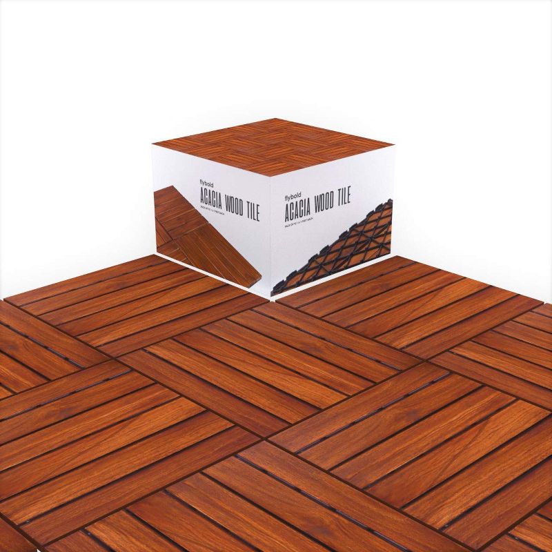 Flybold 12'' x 12'' Acacia Wood Patio Flooring Interlocking Deck Tiles - 10 Pack, 1 of 4