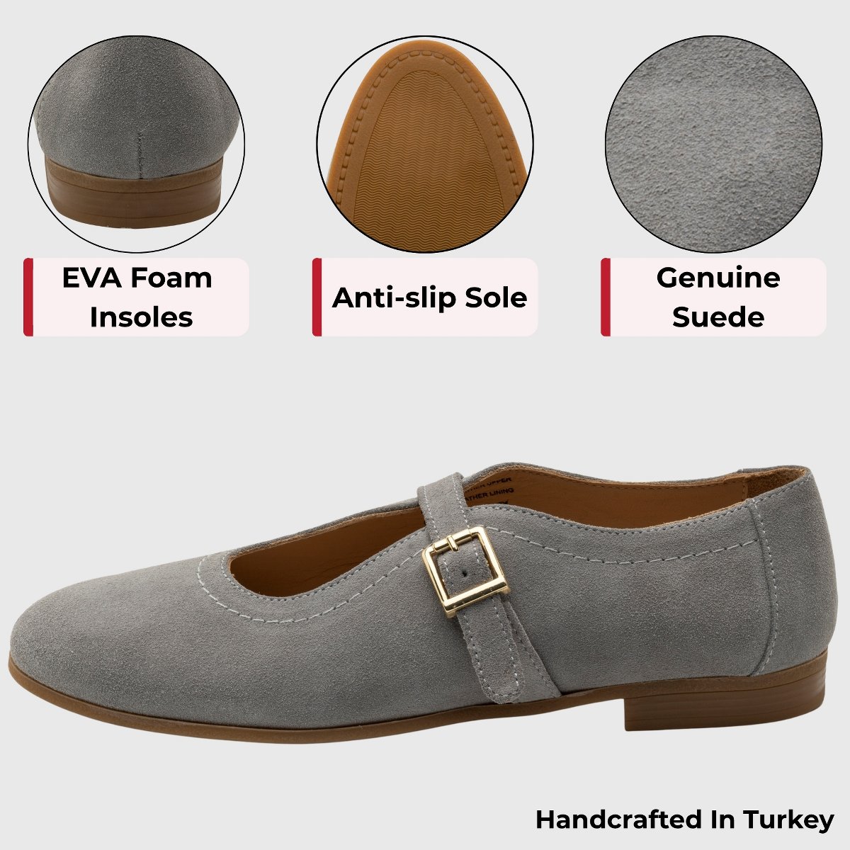 Обувь Alpine Swiss Irene Womens Leather Mary Jane Ballet Flats Round Toe Slip On Shoes Ankle Strap Dressy Comfort Flats GRY Suede 9 — фото 2