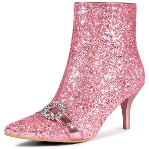 Perphy Women's Rhinestones Pointed Toe Stiletto Heel Glitter Ankle Boots - 1 of 3