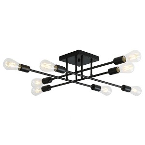 Dewdrop 8-Light Black Flush Mount Ceiling Light, Modern Industrial Chandelier for Living Dining Room - 1 of 4
