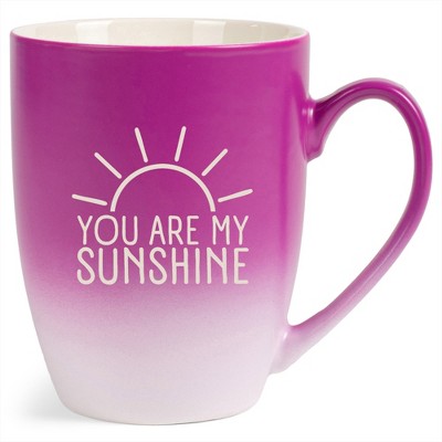 Elanze Designs You Are My Sunshine 12 Ounce Ceramic Laser-Etched Engraved Drinkware Mug, Fuchsia and White Ombre