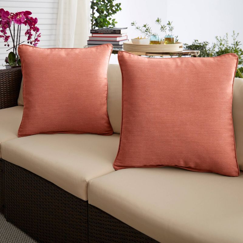 2pk Square Sunbrella Corded Indoor Outdoor Throw Pillows Coral, 2 of 4