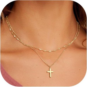 "14K Gold/Silver Plated Layered Cross Necklace, Dainty Stackable Choker with Simple Cross Pendant, Trendy Women’s Jewelry Gift" - 1 of 4