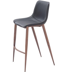 HomeRoots Set of Two 30" Black And Brown Faux Leather And Steel Bar Height Bar Chairs - 1 of 4