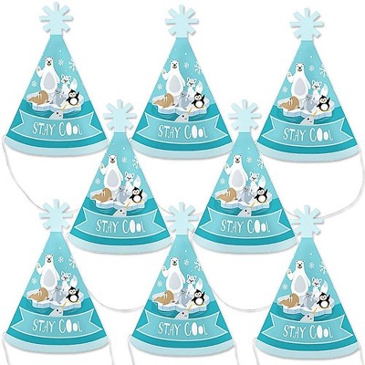 Big Dot of Happiness Arctic Polar Animals - Mini Cone Winter Baby Shower or Birthday Party Hats - Small Little Party Hats - Set of 8