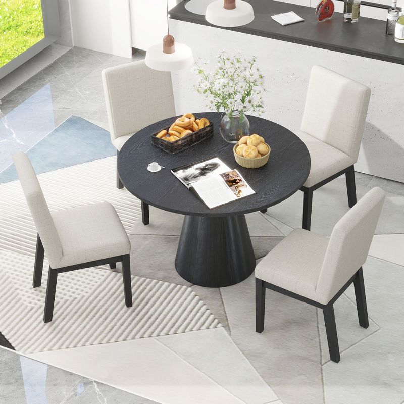 5 PCS Dining Table Set, Retro Round Table with 4 Upholstered Chairs-ModernLuxe, 2 of 15