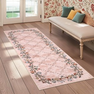 Floral Area Rugs for Living Room Low Pile Non Slip Rugs Washable Soft Foldable Accent Carpet Home Decor - 1 of 4