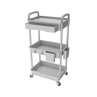 YIGII 3 Tier Rolling Utility Cart with Drawer,REBECAT Utility Cart Made of Multifunctional Storage Organizer Tool for Kitchen,Bathroom,Living Room