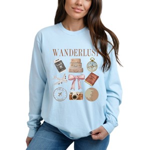 Simply Sage Market Wanderlust Travel Collage Garment Dyed Long Sleeve - 1 of 4