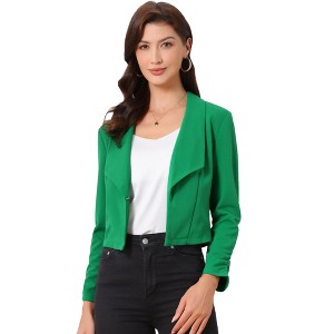 INSPIRE CHIC Women's Regular Fit Notched Lapel Ruched Sleeve Business Crop Blazer - 1 of 4