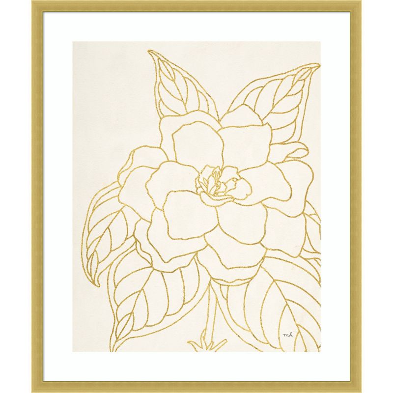 21&#34; x 25&#34; Gold Gardenia Line Drawing by Moira Hershey Wood Framed Wall Art Print - Amanti Art, 1 of 11