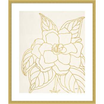 21" x 25" Gold Gardenia Line Drawing by Moira Hershey Wood Framed Wall Art Print - Amanti Art